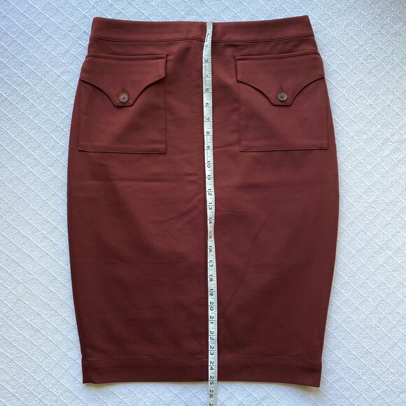 Express High-Waisted Pencil Skirt Red Rust Button Pocket Back Slit Size 8 NWT - Picture 10 of 11